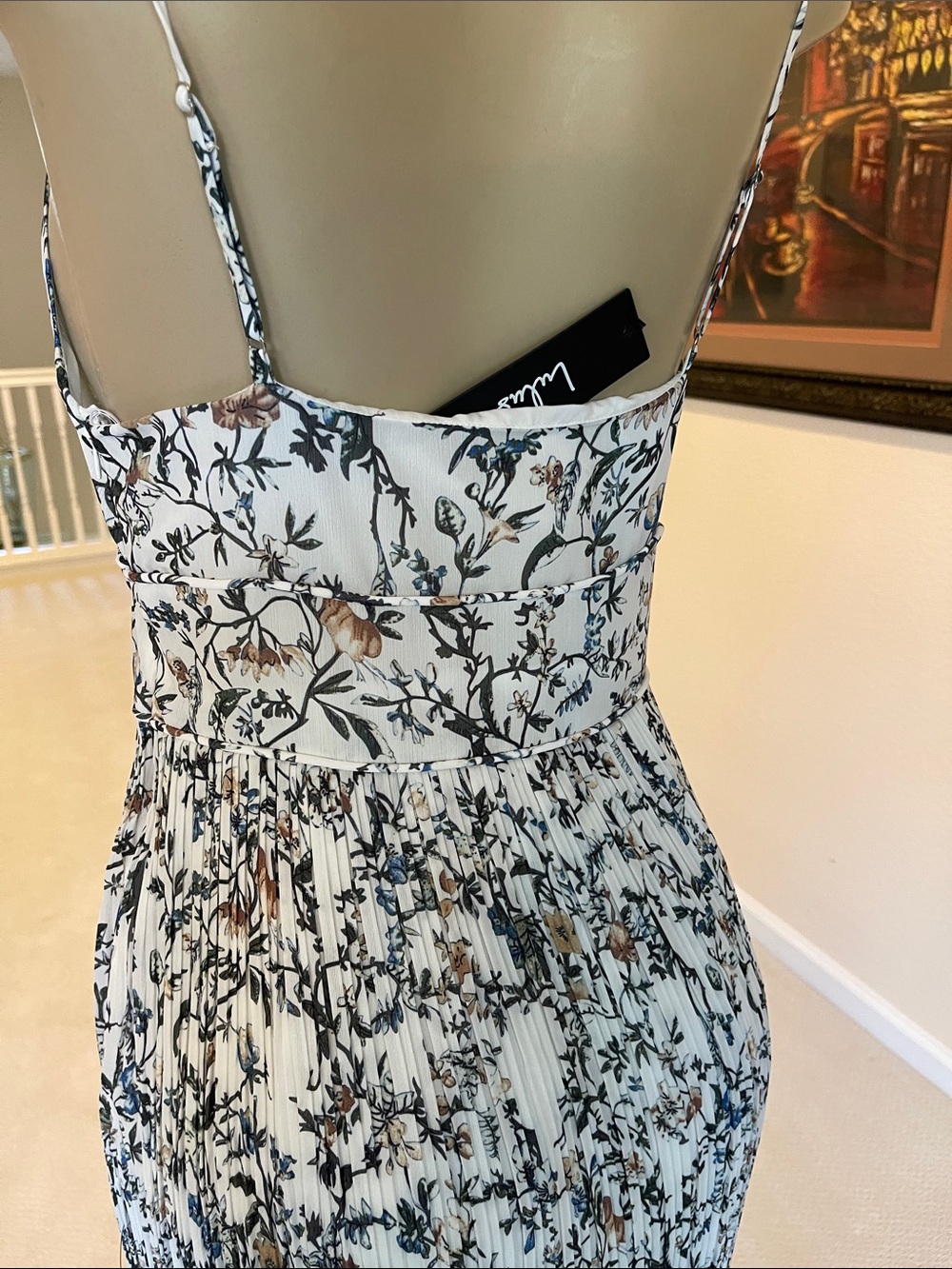 Lulu's Cream Midi Dress with Navy Floral Print - Picture 4 of 8